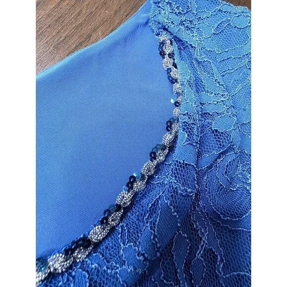 LAUREN RALPH LAUREN Womens Sheath Knee Length Dress Size 10 Navy Blue Lace - Picture 12 of 16